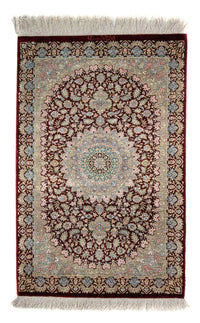 Tapis persan - Ghom - 88 x 57 cm - rouge foncé