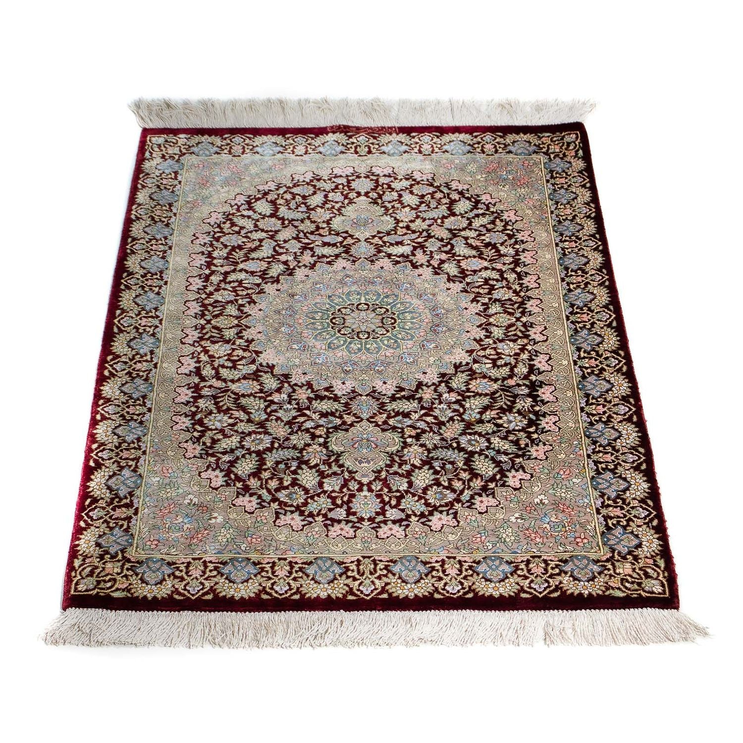 Tapis persan - Ghom - 88 x 57 cm - rouge foncé