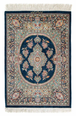Tapis persan - Ghom - 91 x 62 cm - bleu foncé