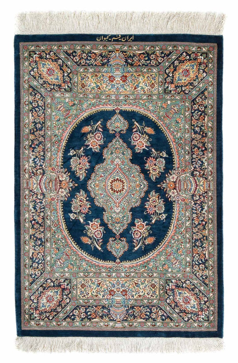 Tapis persan - Ghom - 91 x 62 cm - bleu foncé