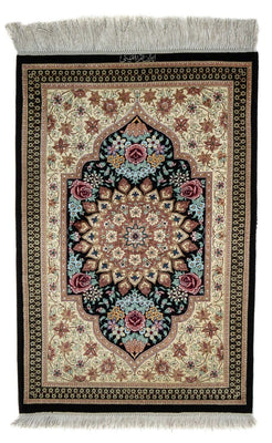 Tapis persan - Ghom - 89 x 59 cm - bleu foncé