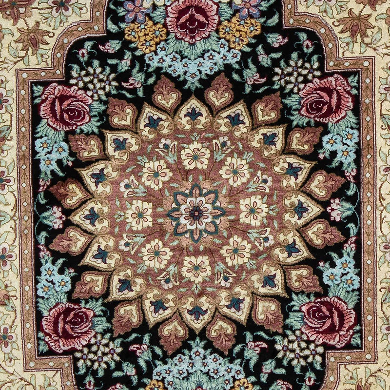 Tapis persan - Ghom - 89 x 59 cm - bleu foncé