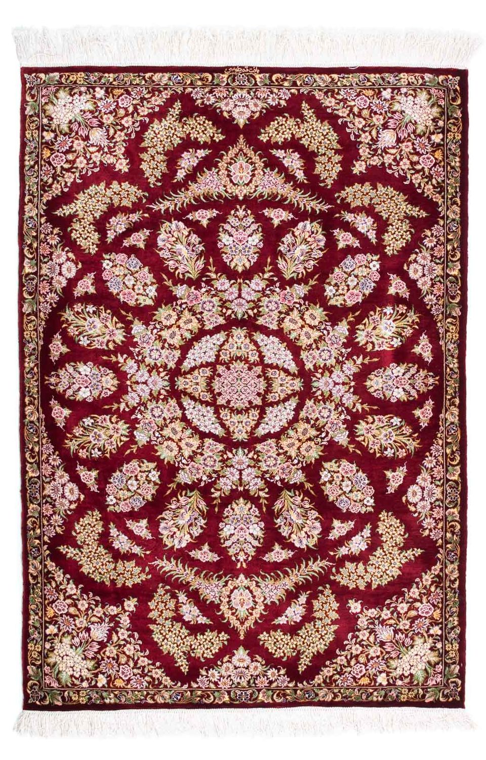 Tapis persan - Ghom - 122 x 85 cm - rouge foncé