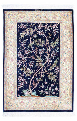 Tapis persan - Ghom - 119 x 80 cm - bleu foncé
