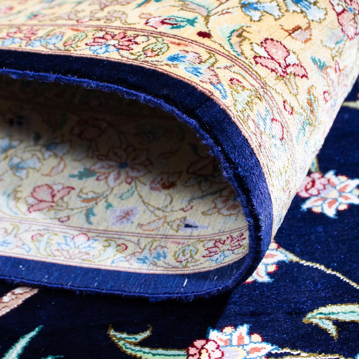 Tapis persan - Ghom - 119 x 80 cm - bleu foncé