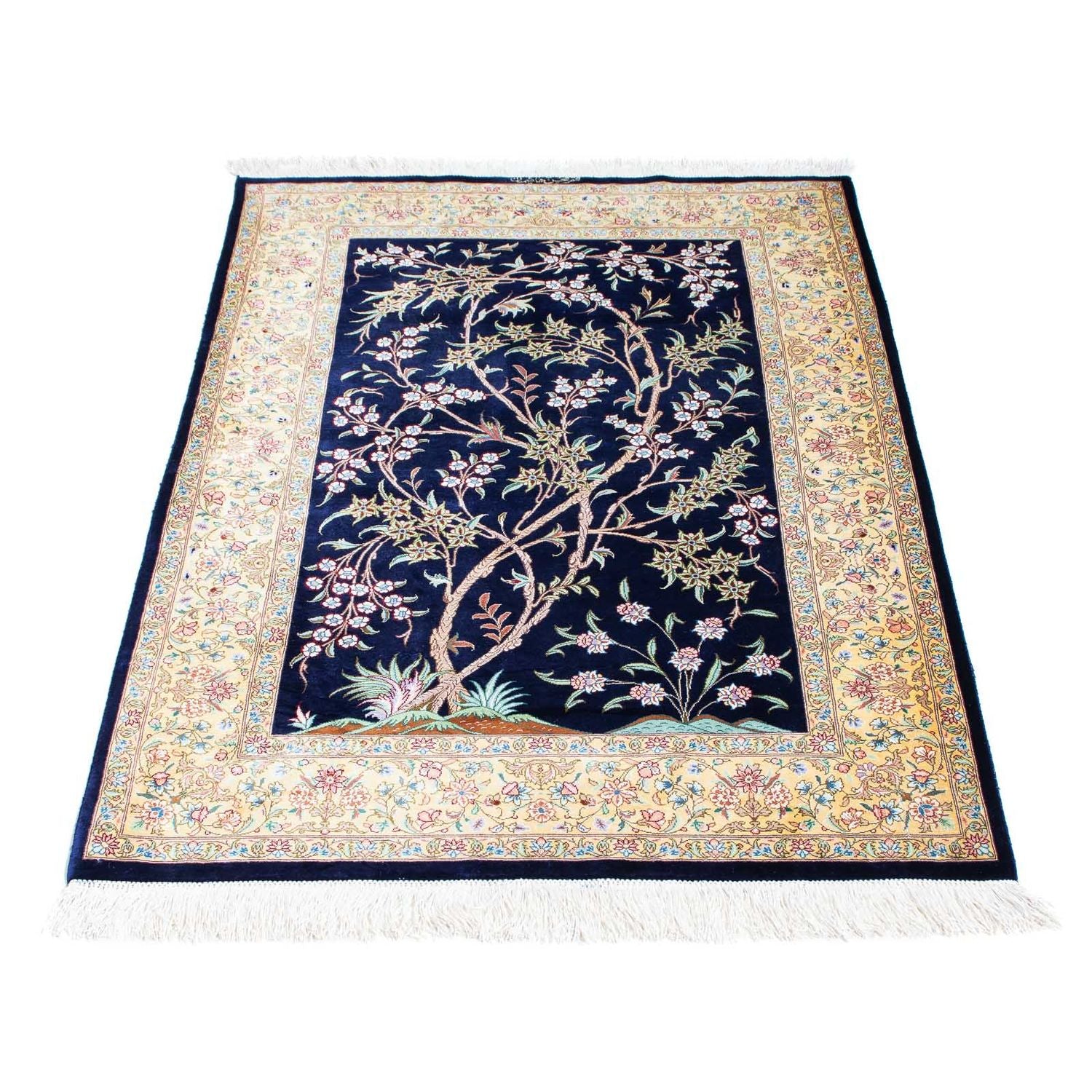 Tapis persan - Ghom - 119 x 80 cm - bleu foncé