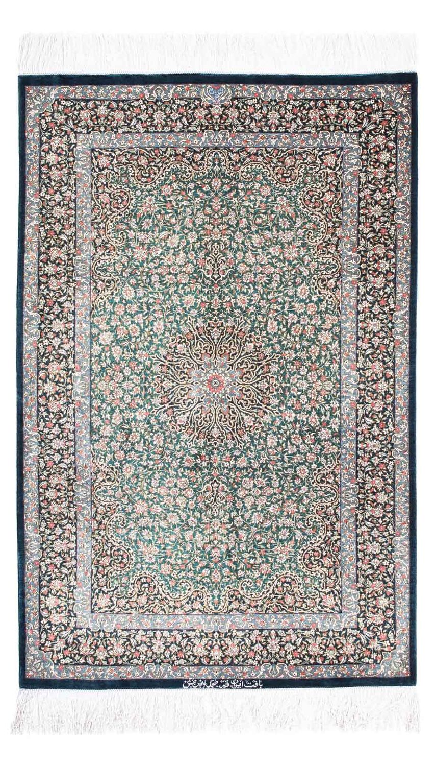 Tapis persan - Ghom - 119 x 77 cm - bleu foncé
