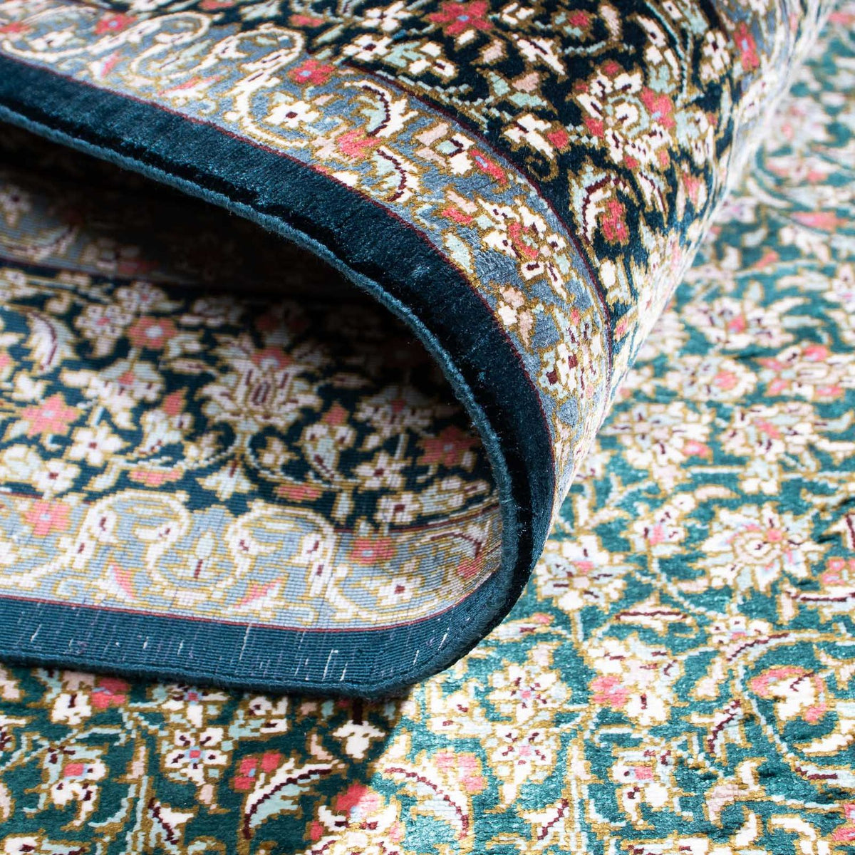 Tapis persan - Ghom - 119 x 77 cm - bleu foncé