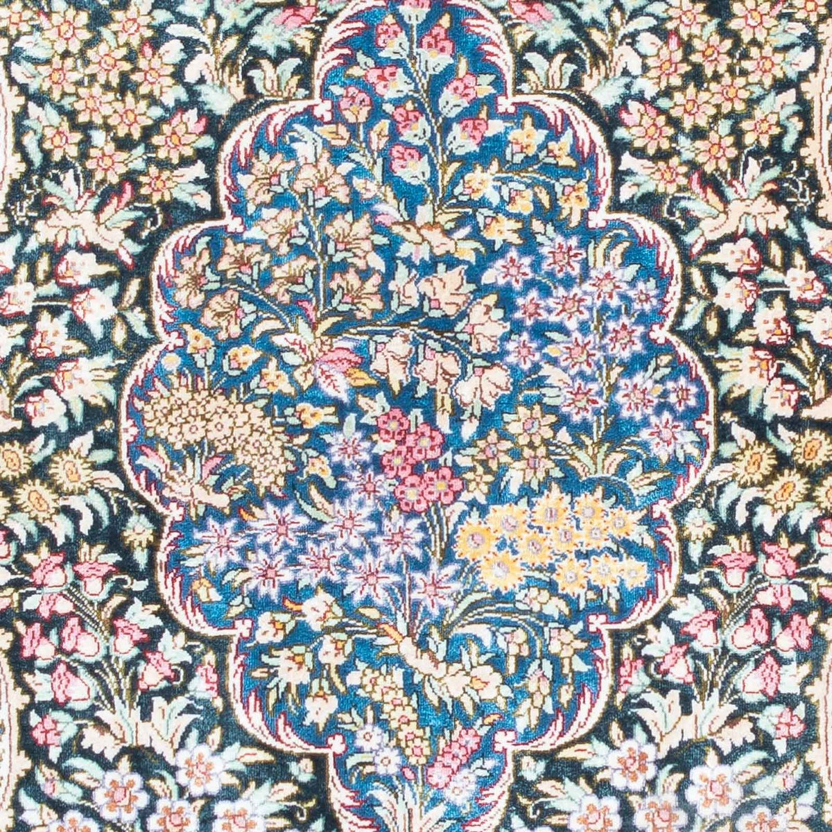 Tapis persan - Ghom - 119 x 81 cm - bleu foncé