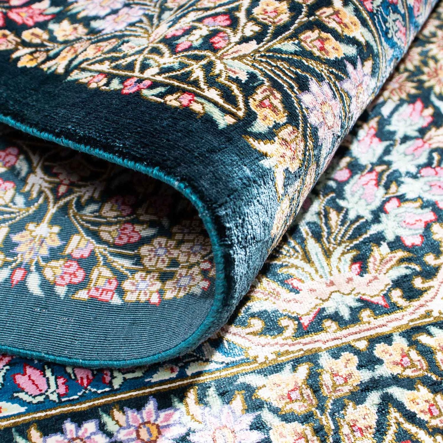 Tapis persan - Ghom - 119 x 81 cm - bleu foncé