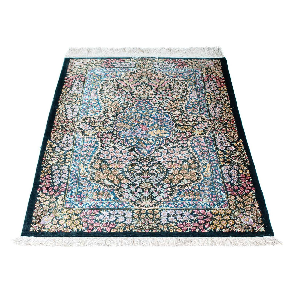 Tapis persan - Ghom - 119 x 81 cm - bleu foncé