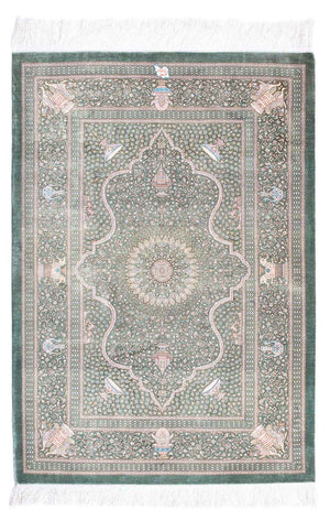 Tapis persan - Ghom - 120 x 83 cm - gris clair