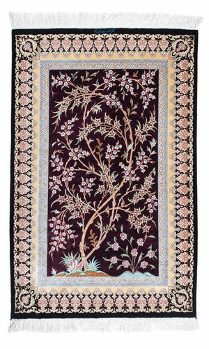 Tapis persan - Ghom - 123 x 79 cm - rouge foncé
