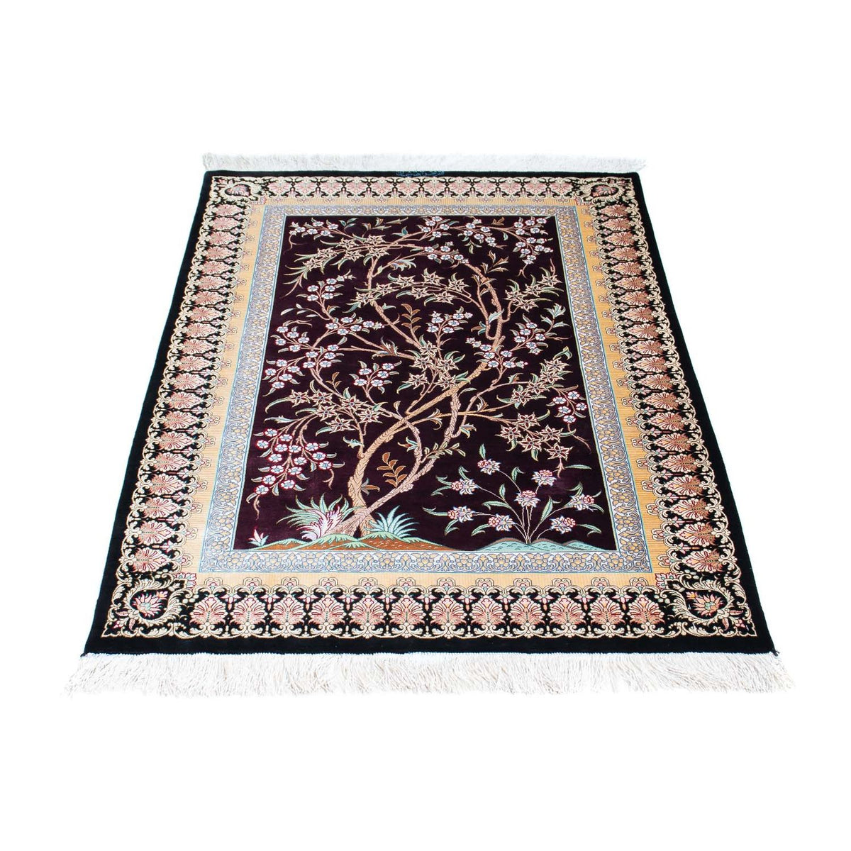 Tapis persan - Ghom - 123 x 79 cm - rouge foncé