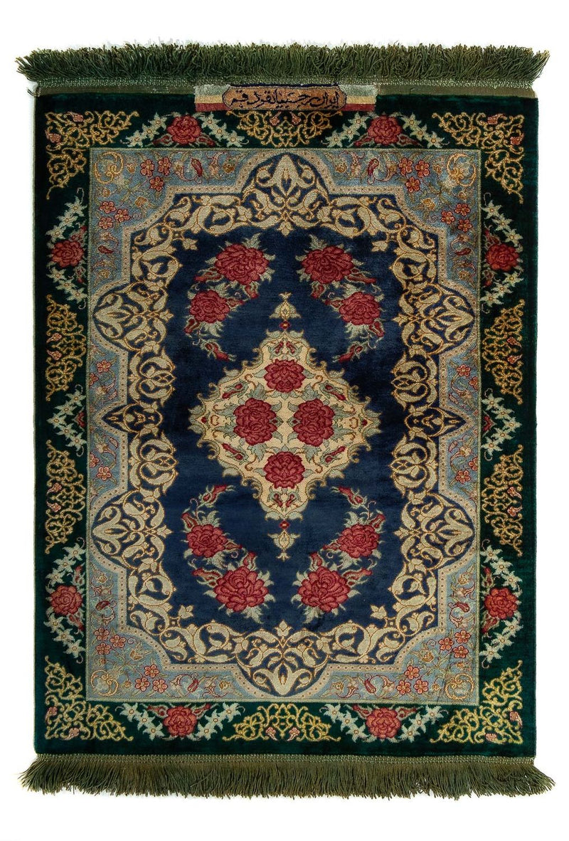 Tapis persan - Ghom - 77 x 58 cm - bleu foncé