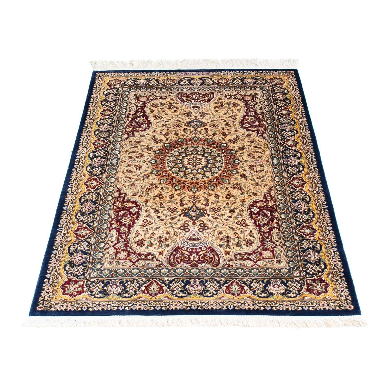 Tapis persan - Ghom - 123 x 77 cm - bleu foncé
