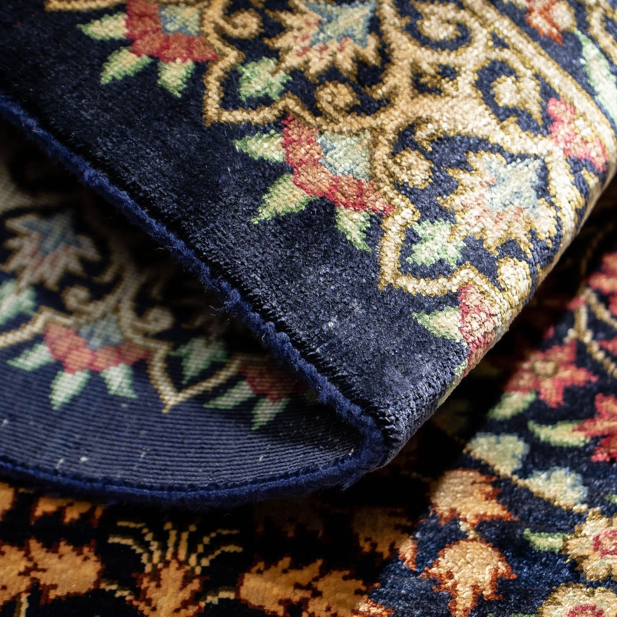 Tapis persan - Ghom - 91 x 61 cm - bleu foncé