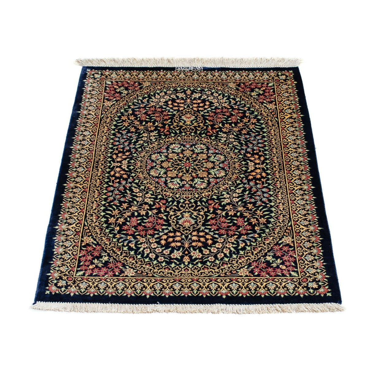 Tapis persan - Ghom - 91 x 61 cm - bleu foncé