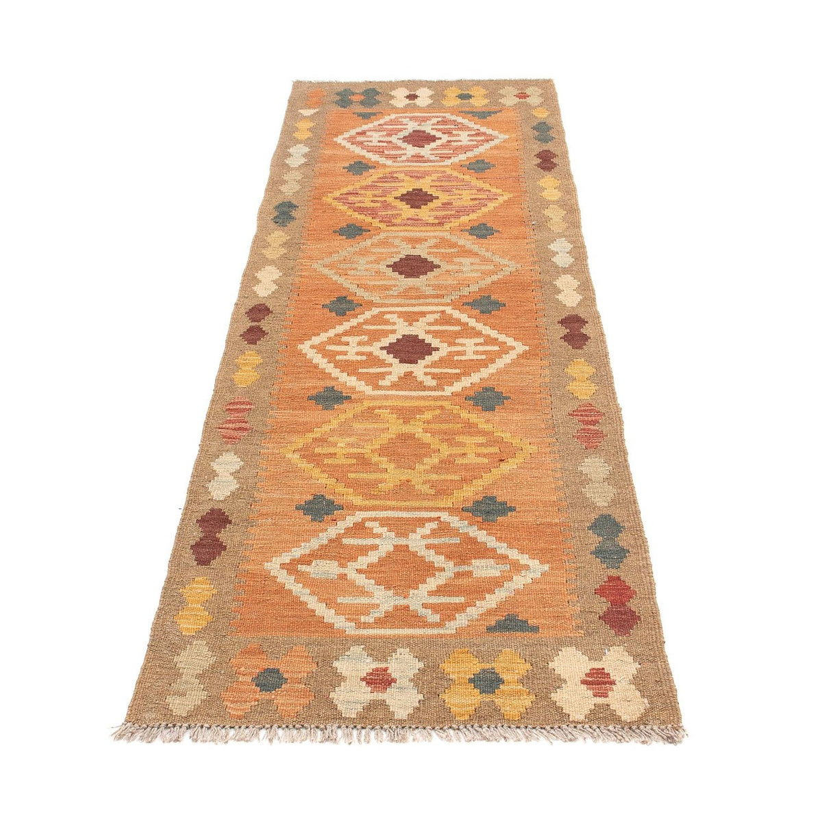 Tapis de couloir Tapis Kelim - Splash - 200 x 62 cm - marron