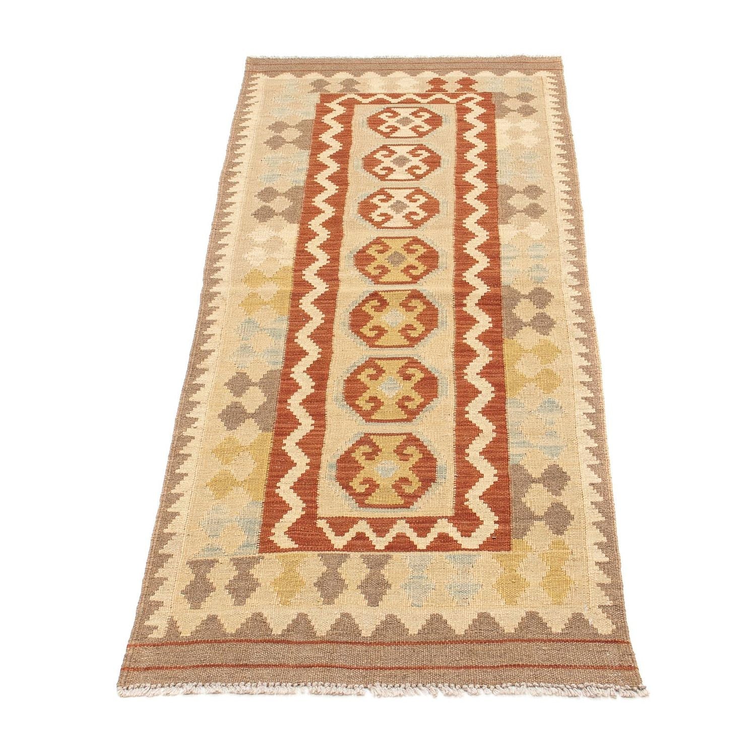 Tapis de couloir Tapis Kelim - Splash - 197 x 68 cm - marron clair