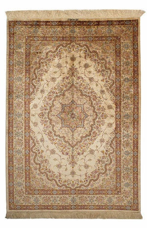 Tapis en soie - Ghom soie - Premium - 188 x 130 cm - beige
