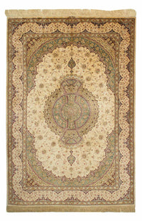 Tapis en soie - Ghom soie - Premium - 197 x 131 cm - beige