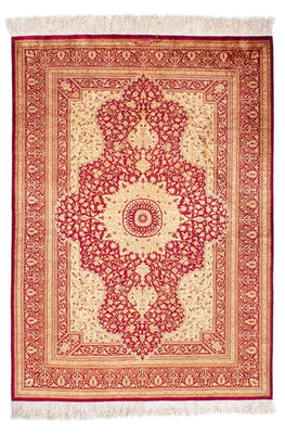 Tapis persan - Ghom - 147 x 102 cm - rouge foncé