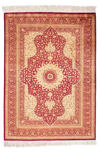 Tapis persan - Ghom - 147 x 102 cm - rouge foncé