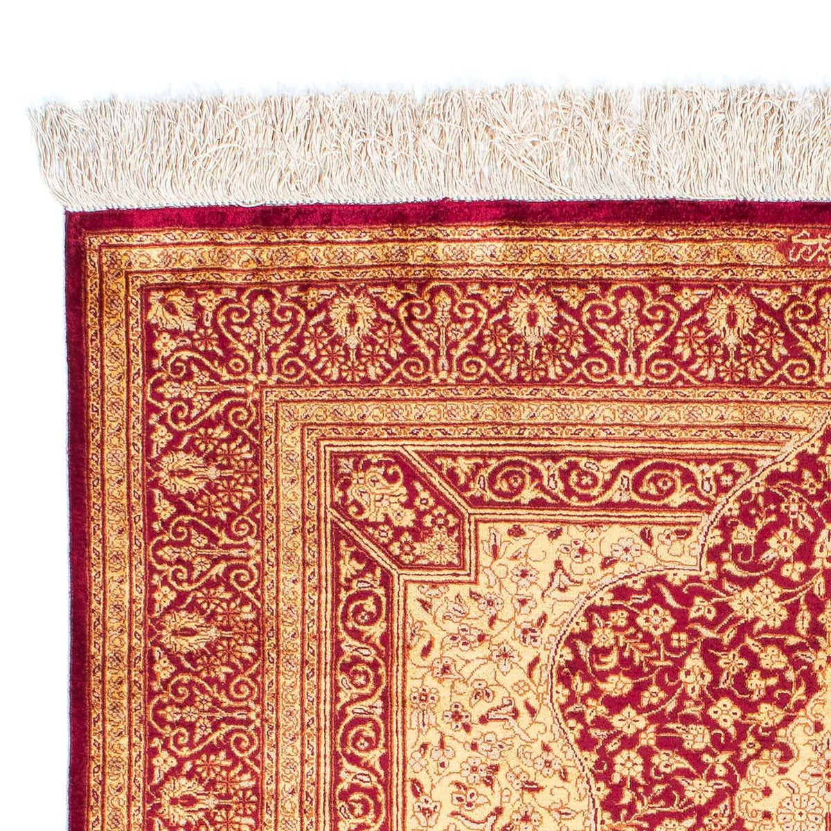 Tapis persan - Ghom - 147 x 102 cm - rouge foncé