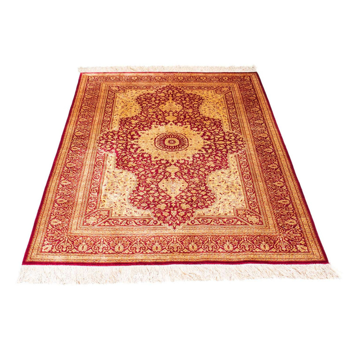 Tapis persan - Ghom - 147 x 102 cm - rouge foncé