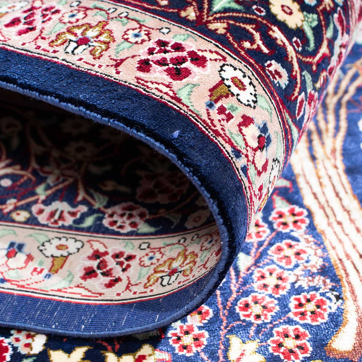 Tapis persan - Ghom - 152 x 100 cm - bleu foncé