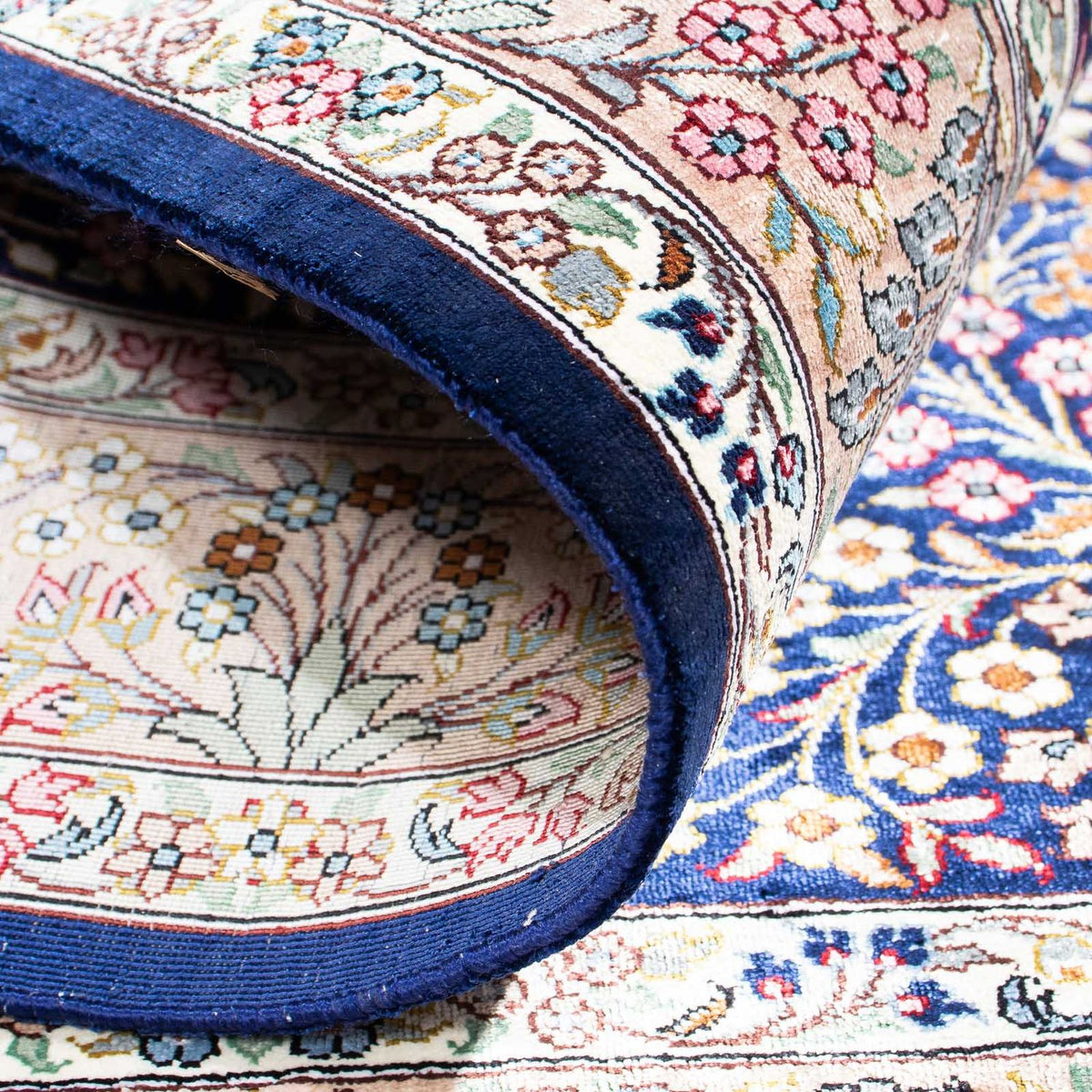 Tapis persan - Ghom - 119 x 82 cm - bleu foncé