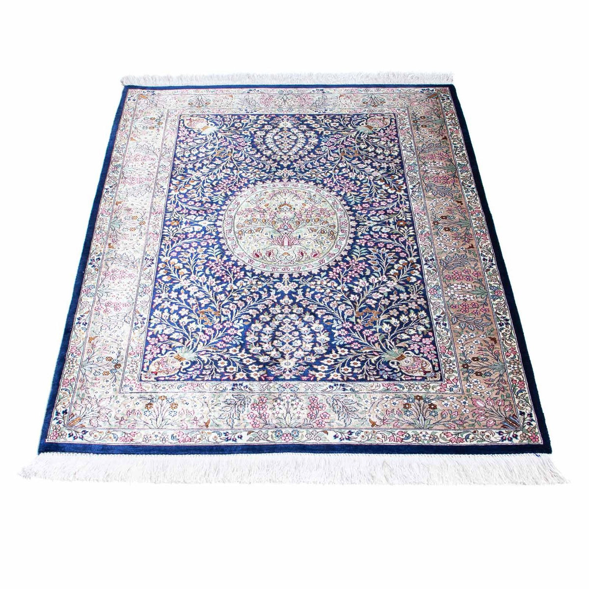 Tapis persan - Ghom - 119 x 82 cm - bleu foncé