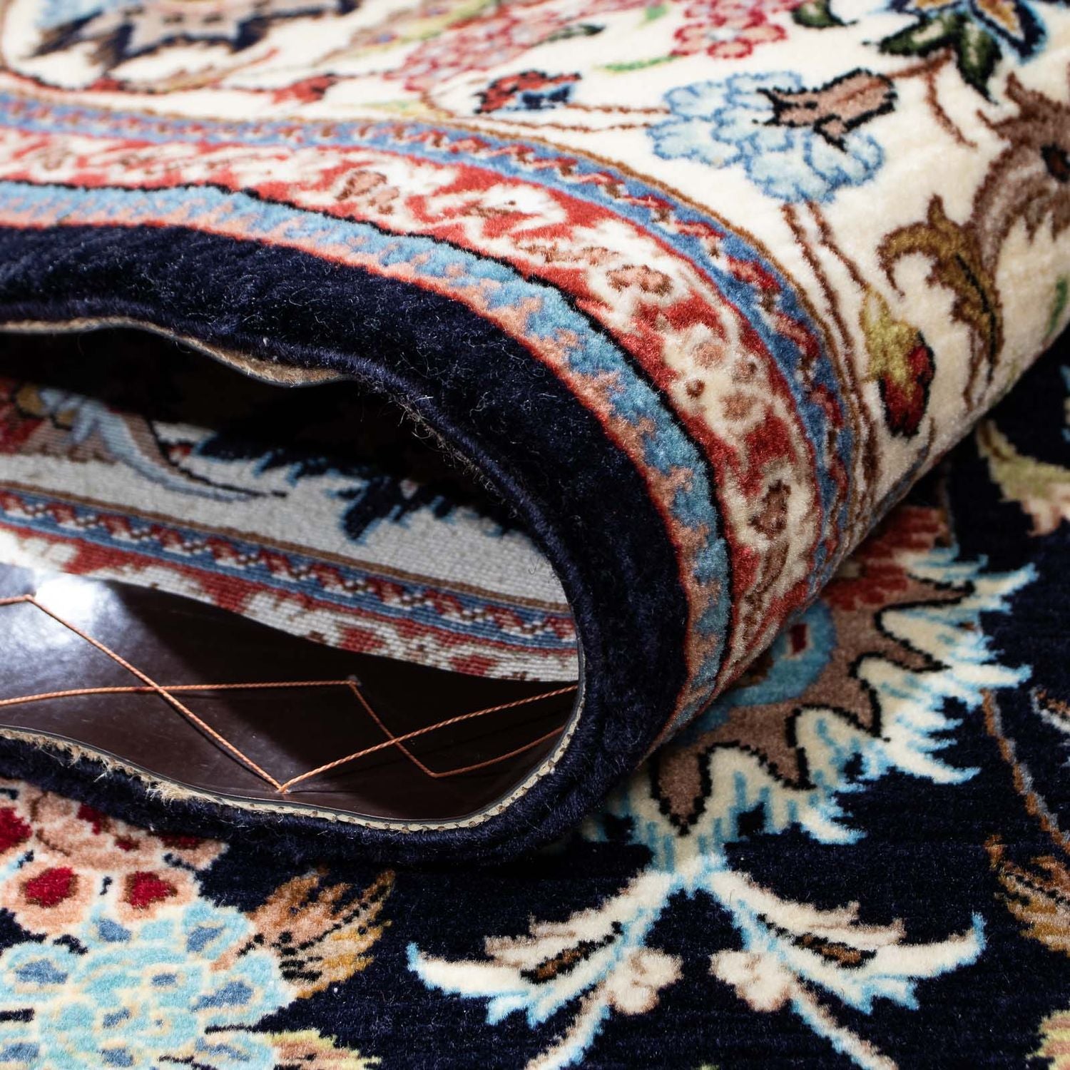 Tapis persan - Ghom - 210 x 140 cm - bleu foncé