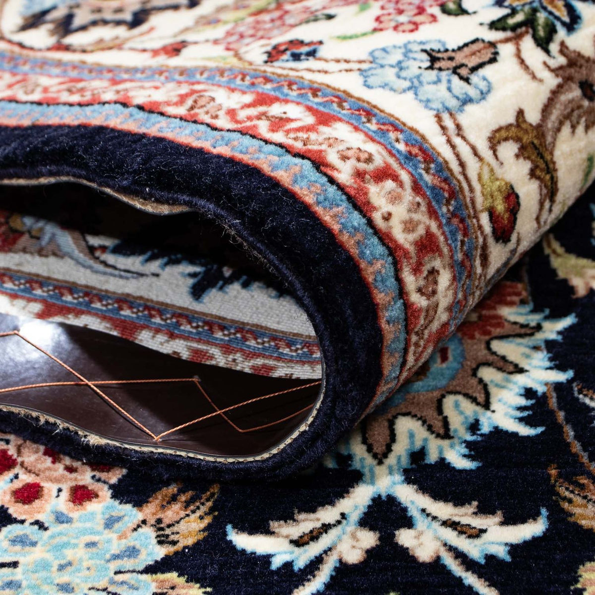 Tapis persan - Ghom - 210 x 140 cm - bleu foncé