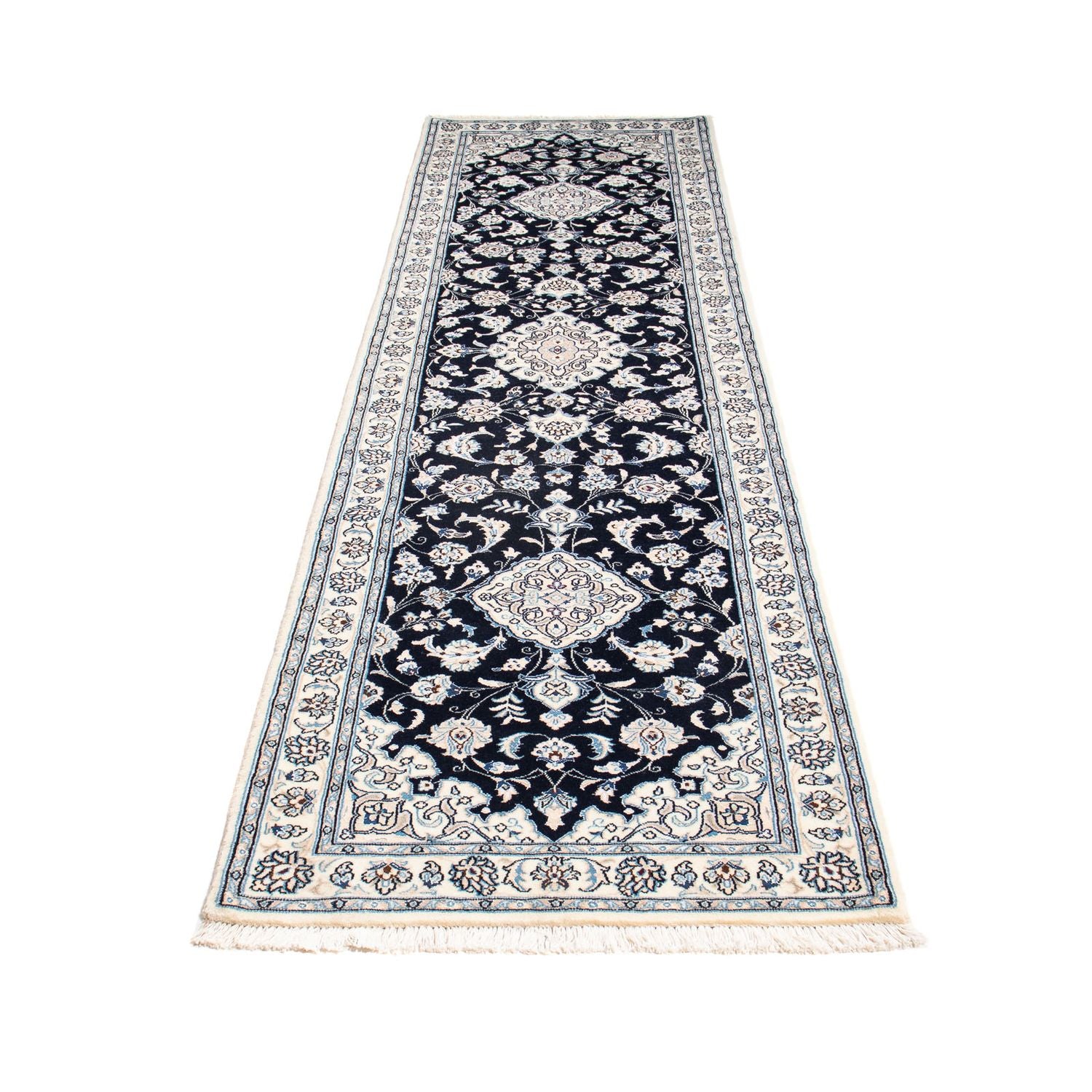 Tapis de couloir Tapis persan - Nain - Royal - 295 x 78 cm - bleu foncé