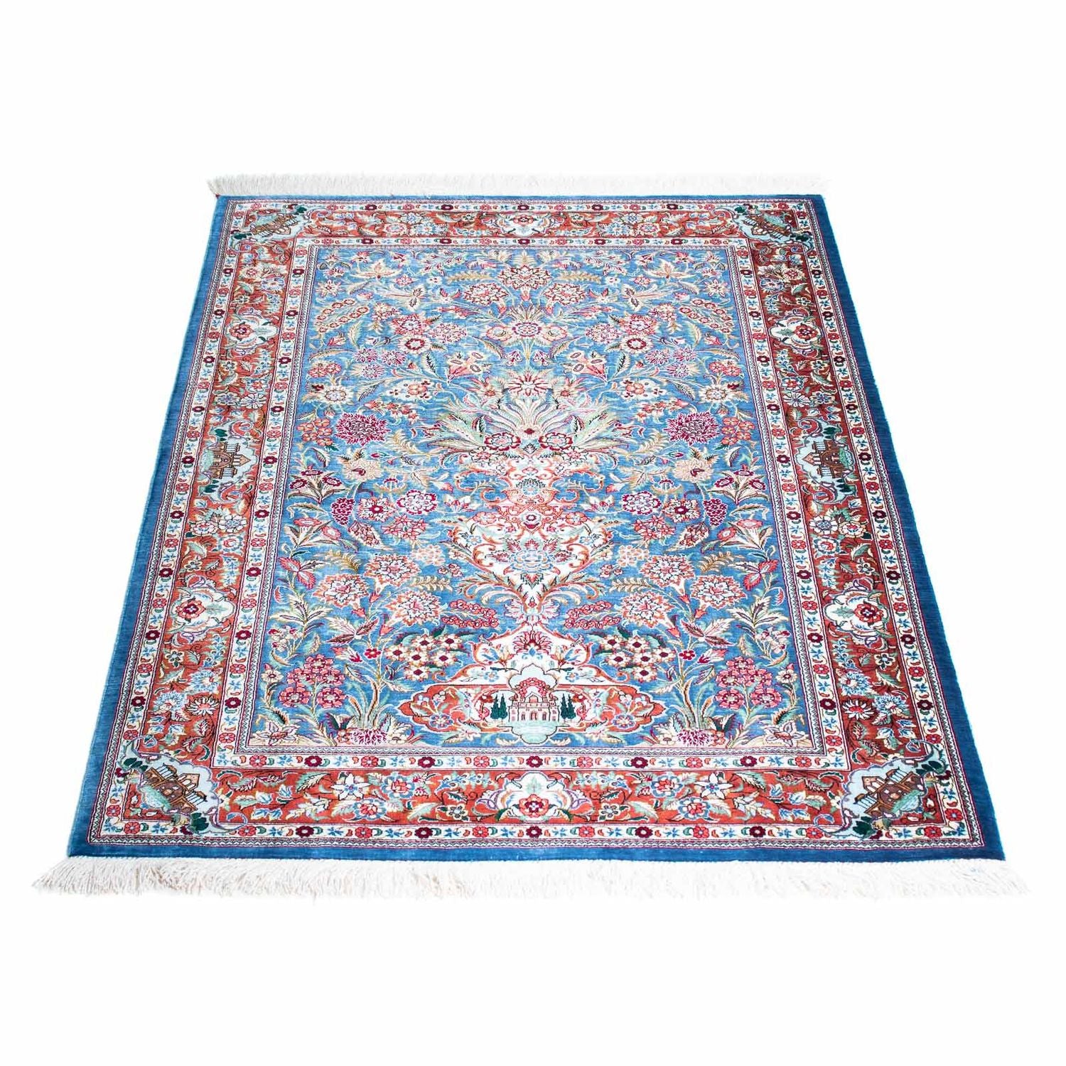 Tapis persan - Ghom - 119 x 81 cm - bleu clair