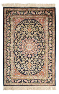 Tapis persan - Ghom - 120 x 79 cm - bleu foncé