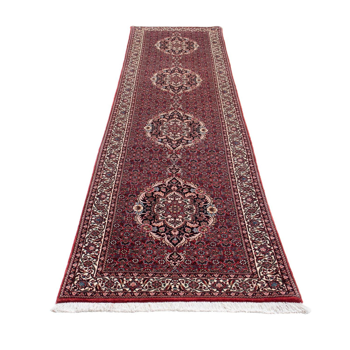 Tapis de couloir Tapis persan - Bidjar - 363 x 83 cm - rouge foncé