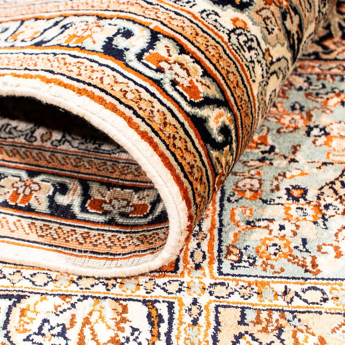 Tapis en soie - Soie du Cachemire - 221 x 158 cm - multicolore