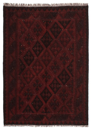 Tapis Kelim - Oriental - 193 x 145 cm - rouge foncé