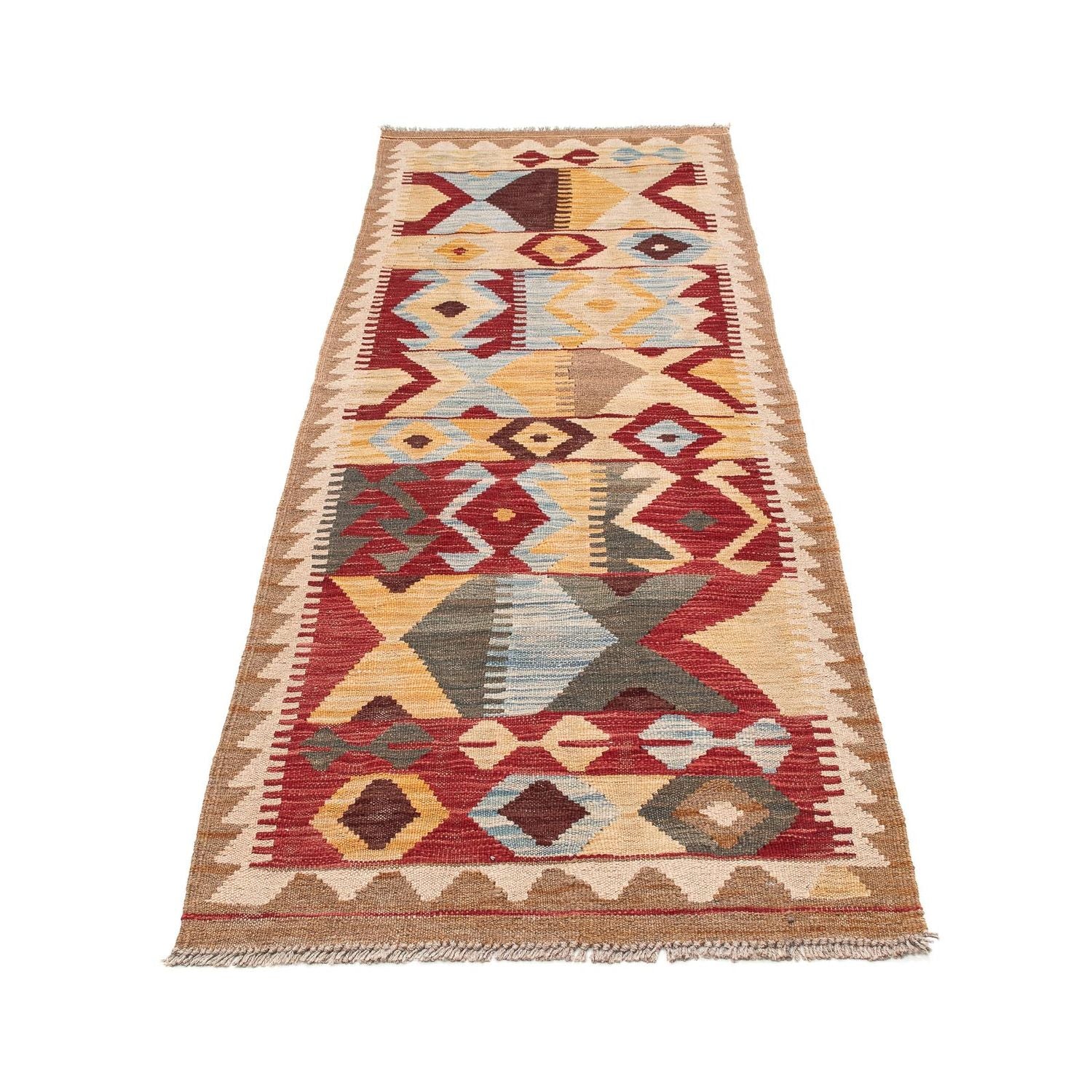 Tapis de couloir Tapis Kelim - Splash - 203 x 68 cm - marron clair