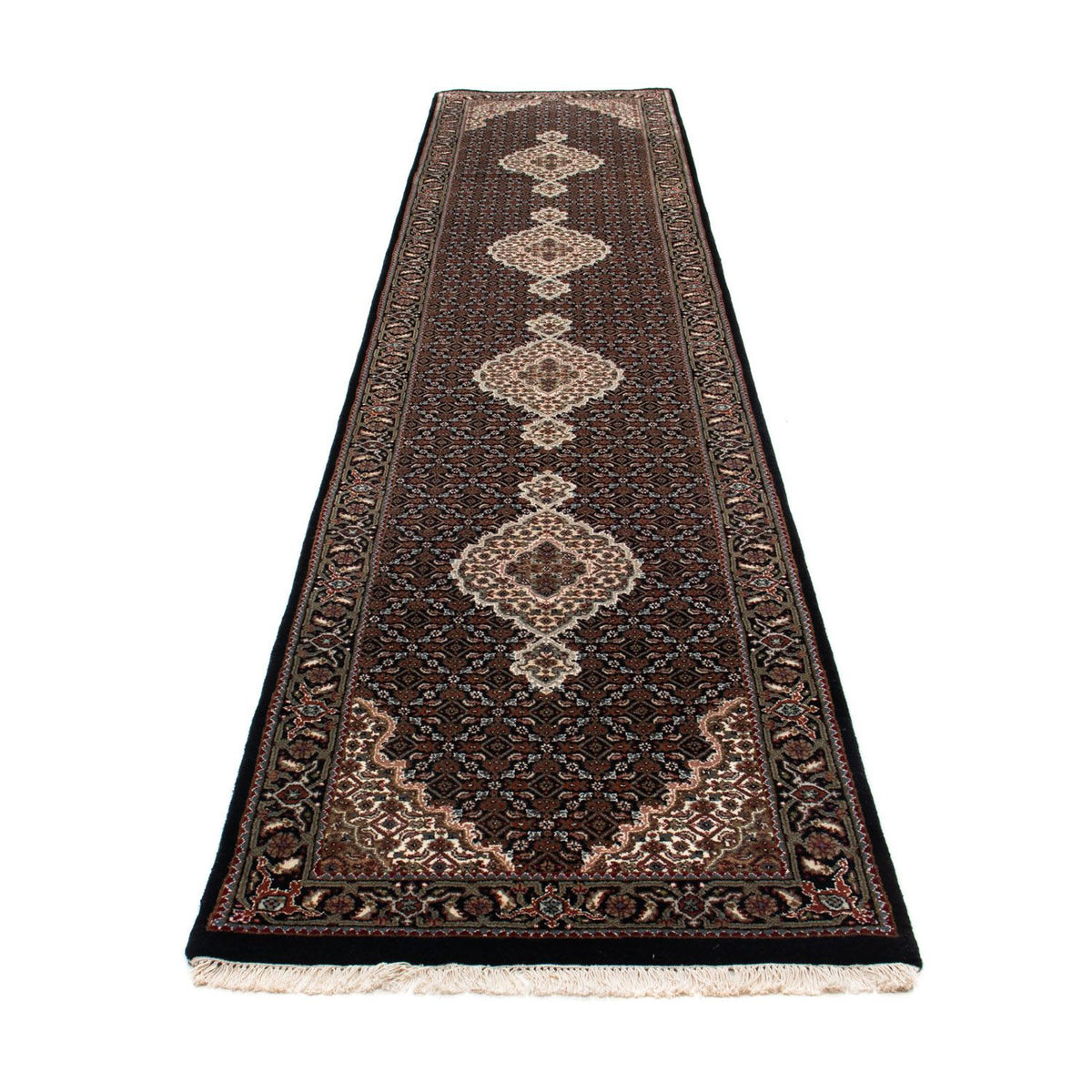 Tapis de couloir Tapis persan - Tabriz - 393 x 83 cm - bleu foncé