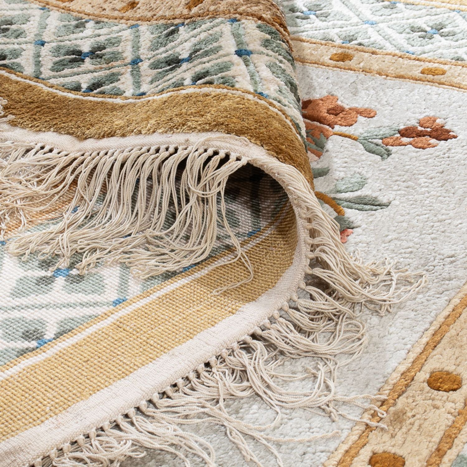 Tapis en soie - Soie chinoise - 154 x 93 cm - beige foncé